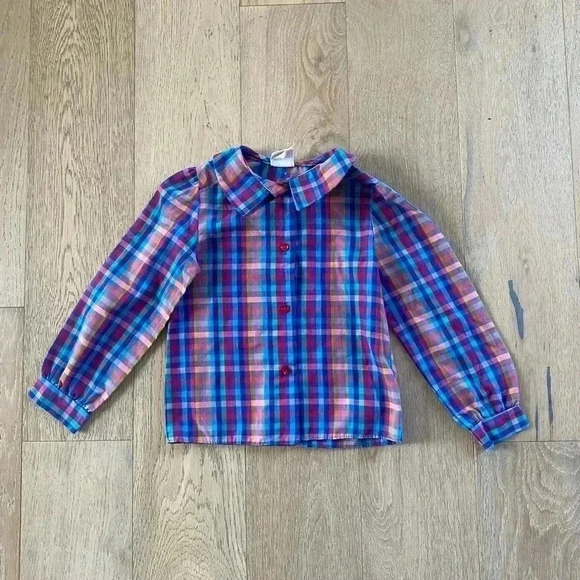 Vintage Other - VINTAGE Girls Peter Pan Collar Plaid Button Down Size 5